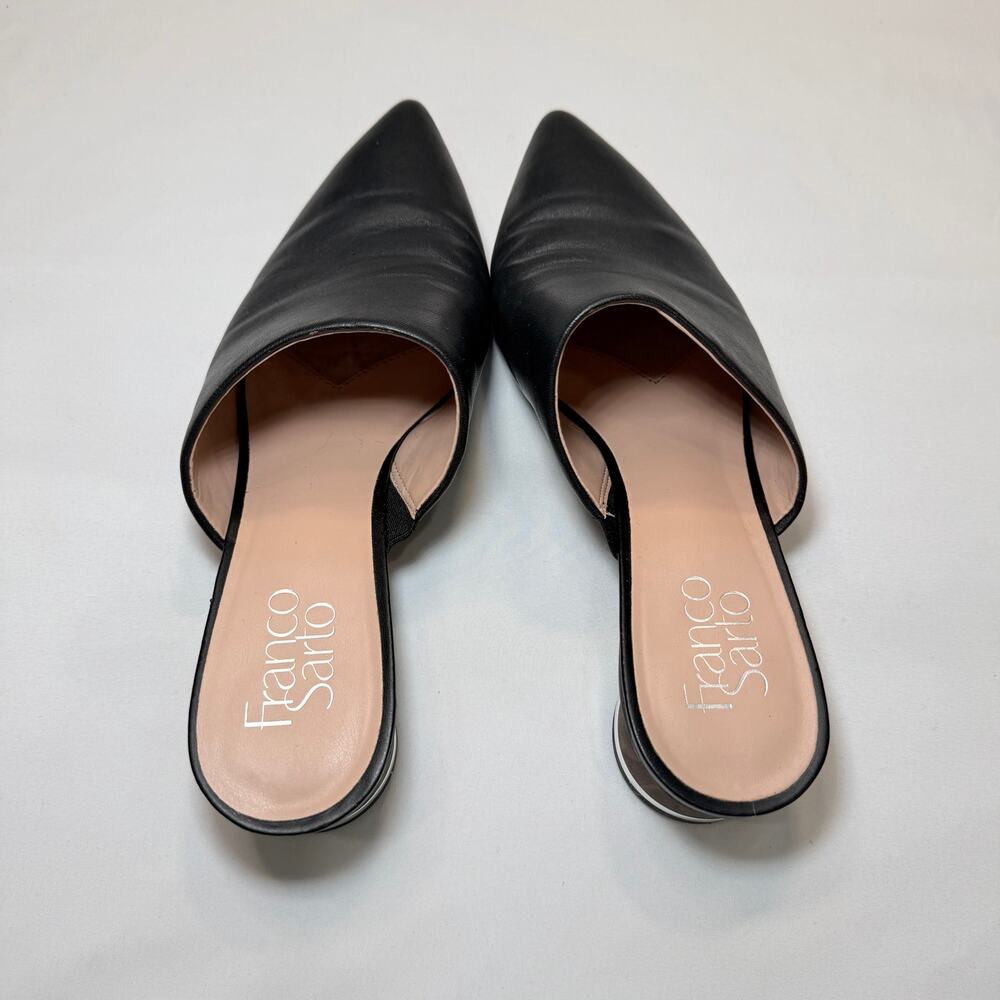 Franco Sarto Viola Mule Black Pointed Toe Block Heel 7.5 Slip On Minimalist - Picture 12 of 12